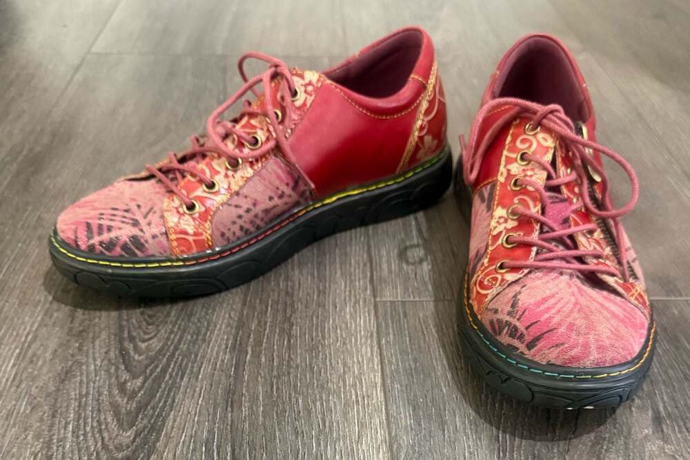 L’Artiste Spring Step Danli Red Floral Leather Zip Lace Sneakers EU 39